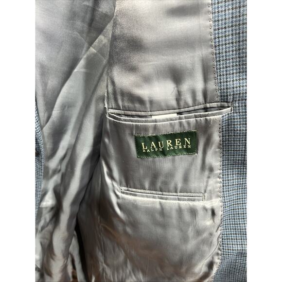 VGT Lauren Ralph Lauren Grey Blue Poly Rayon Blend Plaid Sport Blazer Size 44R - Picture 8 of 11
